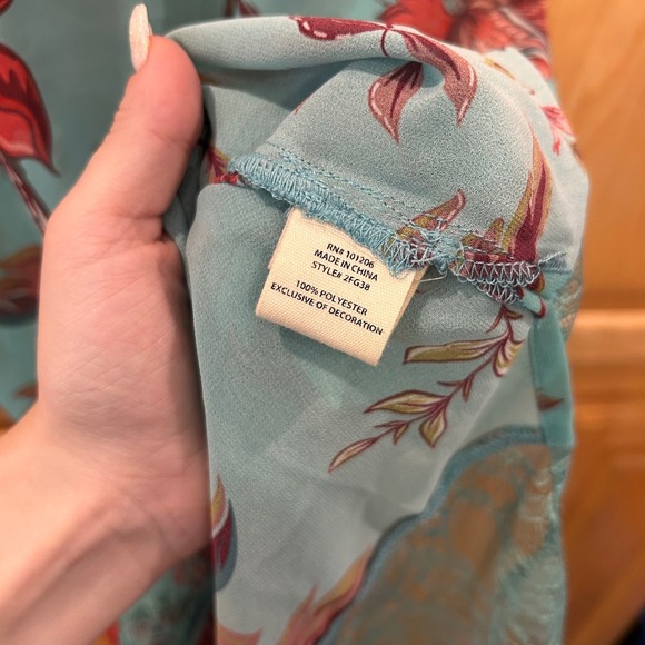 Soft Surroundings Floral Lace Trim Slip Dress XS Aqua Red Cottagecore - Picture 2 of 10